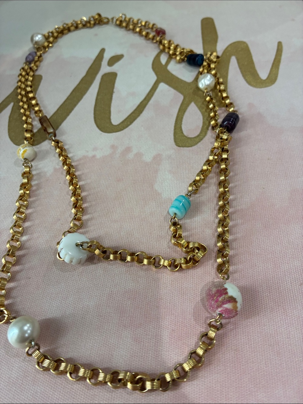 Gold Chain Beaded Station Necklace in Multicolor Italian Glass And Beaded